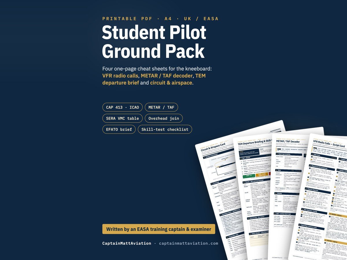 Student Pilot Ground Pack: printable PPL cheat sheets in white and dark versions
